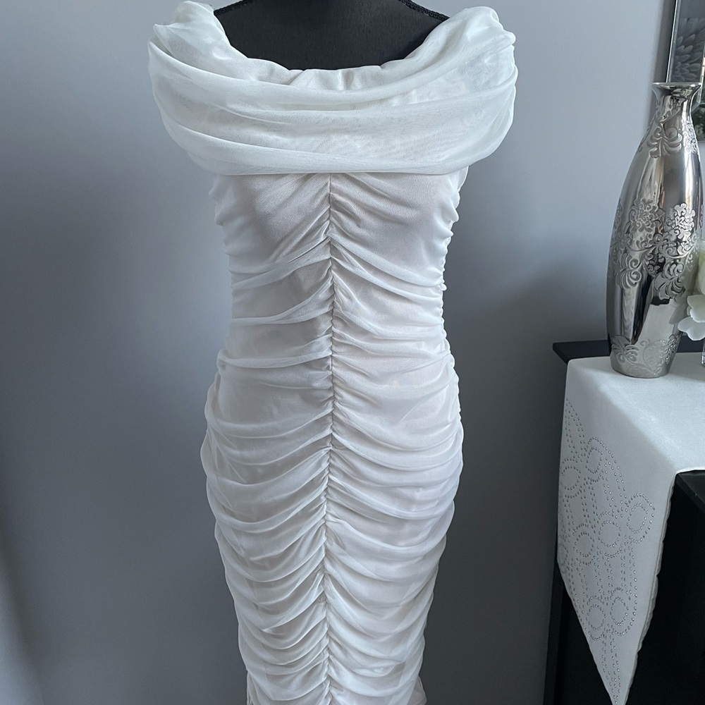 Elegant Ivory Ruched Dress NWT